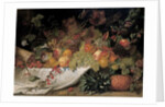 Fruit and flowers on a stone ledge, 1829 by George Lance