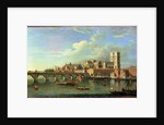 A View Of Westminster With The Royal Barge And Other Shipping by Joseph Nicholls