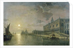 Moonlit View Of The Bacino Di San Marco, Venice, With The Doge's Palace by Henry Pether