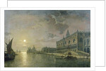 Moonlit View Of The Bacino Di San Marco, Venice, With The Doge's Palace by Henry Pether