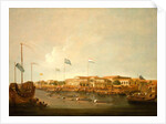 The Hongs at Canton from the south east, with a regatta on the Pearl river by Thomas Daniell