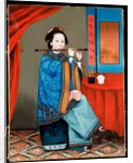 Portrait of a Court Lady Seated, in a Blue Robe, Playing the Flute, with a Pipe and Tea Cup on a Table by her Side, late 19th century by School Chinese