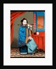 Portrait of a Court Lady Seated, in a Blue Robe, Playing the Flute, with a Pipe and Tea Cup on a Table by her Side, late 19th century by School Chinese