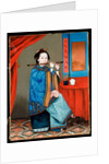 Portrait of a Court Lady Seated, in a Blue Robe, Playing the Flute, with a Pipe and Tea Cup on a Table by her Side, late 19th century by School Chinese