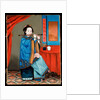 Portrait of a Court Lady Seated, in a Blue Robe, Playing the Flute, with a Pipe and Tea Cup on a Table by her Side, late 19th century by School Chinese