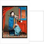Portrait of a Court Lady Seated, in a Blue Robe, Playing the Flute, with a Pipe and Tea Cup on a Table by her Side, late 19th century by School Chinese