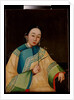 Portrait of a Court Lady, Seated Half Length in an Embroidered Robe, Holding a Flower, mid 19th century by School Chinese