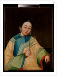 Portrait of a Court Lady, Seated Half Length in an Embroidered Robe, Holding a Flower, mid 19th century by School Chinese