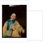 Portrait of a Court Lady, Seated Half Length in an Embroidered Robe, Holding a Flower, mid 19th century by School Chinese