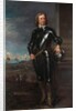 Portrait of Oliver Cromwell in Armour, a Seascape and Battle Beyond, late 1650s by English School