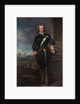 Portrait of Oliver Cromwell in Armour, a Seascape and Battle Beyond, late 1650s by English School