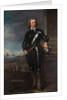 Portrait of Oliver Cromwell in Armour, a Seascape and Battle Beyond, late 1650s by English School