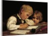 A Boy Writing; Schreibender Knabe Mit Schwesterchen, 1875 by Albert Anker