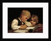 A Boy Writing; Schreibender Knabe Mit Schwesterchen, 1875 by Albert Anker