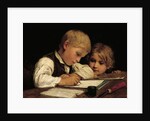A Boy Writing; Schreibender Knabe Mit Schwesterchen, 1875 by Albert Anker