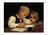A Boy Writing; Schreibender Knabe Mit Schwesterchen, 1875 by Albert Anker