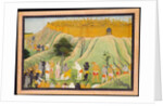 Rama and Lakshmana in Counsel with the Monkey and Bear Allies, c.1800 by School Pahari