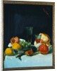 Grapes, Lemons and Pomegranates with White Wine Glasses and Loaf of Bread by George Leslie Hunter