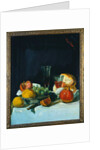 Grapes, Lemons and Pomegranates with White Wine Glasses and Loaf of Bread by George Leslie Hunter