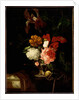 A Rose, an Iris, Lilac and other Flowers in an Auricular Silver Vase with a Snail and a Butterfly on a Draped Ledge by Willem van Aelst