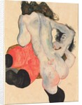 Woman with Red Pants and Standing Female Nude; Liegende Frau mit roter Hose und stehender weiblicher Akt, 1912 by Egon Schiele