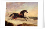 Arabs chasing a loose arab horse in an eastern landscape by John Frederick Herring Snr