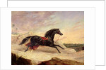 Arabs chasing a loose arab horse in an eastern landscape by John Frederick Herring Snr