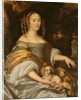 Portrait of a young lady in blue dress with lapdog by Abraham Lamberts Jacobsz van den Tempel