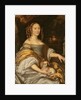 Portrait of a young lady in blue dress with lapdog by Abraham Lamberts Jacobsz van den Tempel