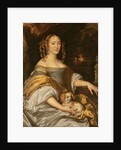 Portrait of a young lady in blue dress with lapdog by Abraham Lamberts Jacobsz van den Tempel