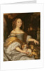 Portrait of a young lady in blue dress with lapdog by Abraham Lamberts Jacobsz van den Tempel