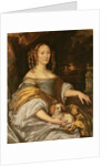 Portrait of a young lady in blue dress with lapdog by Abraham Lamberts Jacobsz van den Tempel