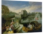 The Spring: Fete Champetre in a Water Garden with Figures in a Boat by Jean Antoine Watteau