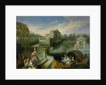 The Spring: Fete Champetre in a Water Garden with Figures in a Boat by Jean Antoine Watteau