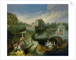 The Spring: Fete Champetre in a Water Garden with Figures in a Boat by Jean Antoine Watteau
