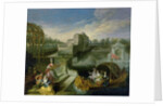 The Spring: Fete Champetre in a Water Garden with Figures in a Boat by Jean Antoine Watteau