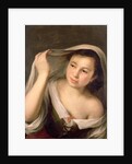A young girl raising her veil by Bartolome Esteban Murillo
