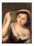 A young girl raising her veil by Bartolome Esteban Murillo
