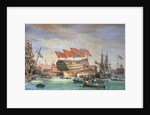 The Launching of HMS 'Trafalgar' at Chatham, July 1820 by C. John Mayle Whichelo