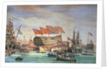 The Launching of HMS 'Trafalgar' at Chatham, July 1820 by C. John Mayle Whichelo