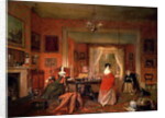 Three ladies in a drawing room interior by Pieter Christoffel Wonder