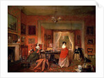 Three ladies in a drawing room interior by Pieter Christoffel Wonder