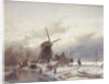 A Frozen River Landscape with a Windmill by Andreas Schelfhout