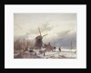 A Frozen River Landscape with a Windmill by Andreas Schelfhout