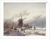 A Frozen River Landscape with a Windmill by Andreas Schelfhout
