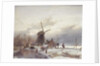 A Frozen River Landscape with a Windmill by Andreas Schelfhout