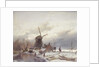 A Frozen River Landscape with a Windmill by Andreas Schelfhout