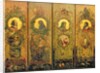 A four leaf screen with portraits of Shakespeare, Milton, Chaucer and Spenser by William Bell Scott