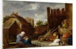 A cat tended by an old woman by David the Younger Teniers