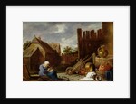 A cat tended by an old woman by David the Younger Teniers